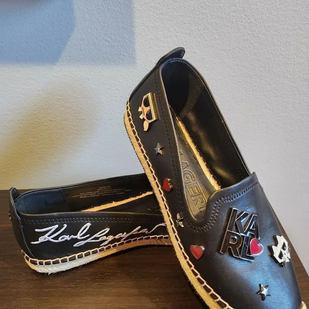 Karl Lagerfeld Black Espadrilles with Heart and Star Details